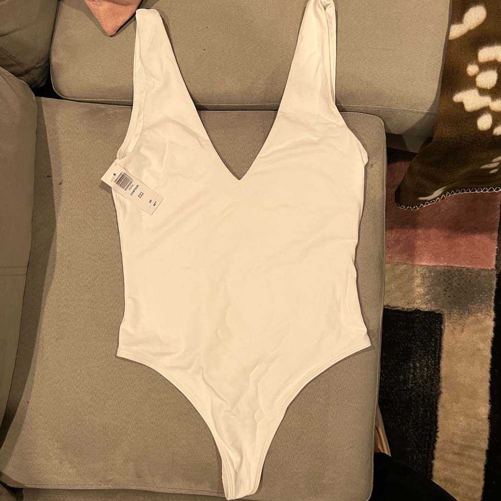 V Cut Contour White Bodysuit